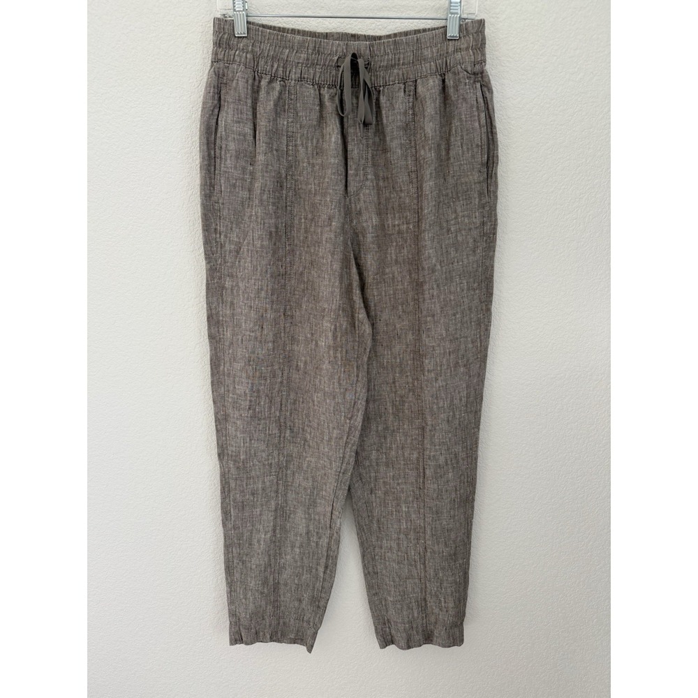 Athleta Linen High Rise Retreat Ankle Pants Small Brown Tan Coastal Lagenlook